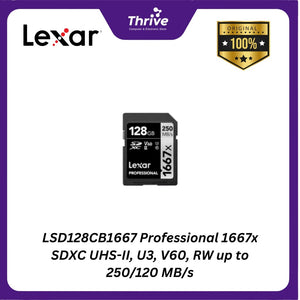 LSD128CB1667 Professional 1667x SDXC UHS-II, U3, V60, RW up to 250/120 MB/s.